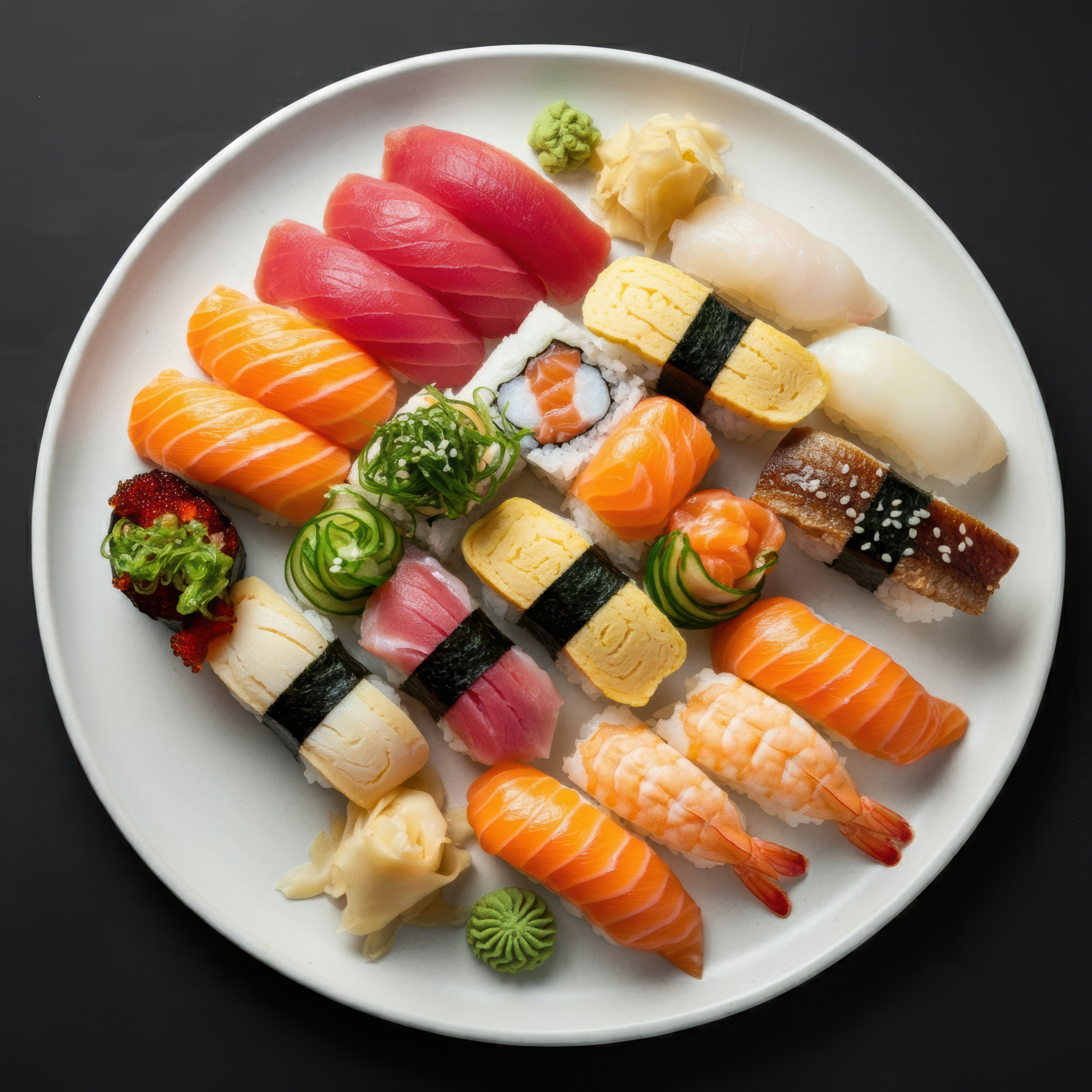 Salmon nigiri and maki on a plate